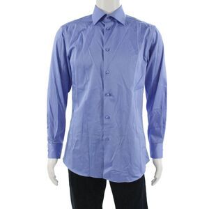Blu Mens Point Spread Collar Dress Shirt Blue 100% Cotton Long Sleeve Size 15.5